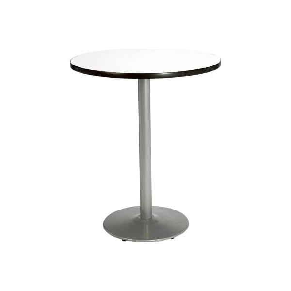 KFI 36" Round Bar Height Restaurant Table, White Table/Silver Base
